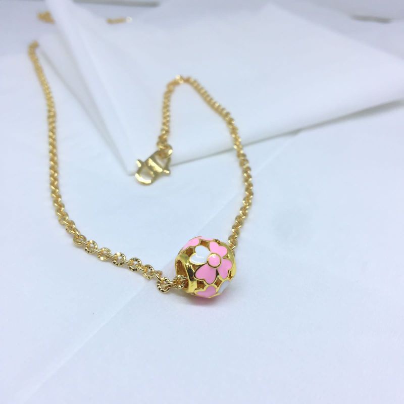 Kalung Wanita Korea Motif Terbaru Bunga Pink anti karat