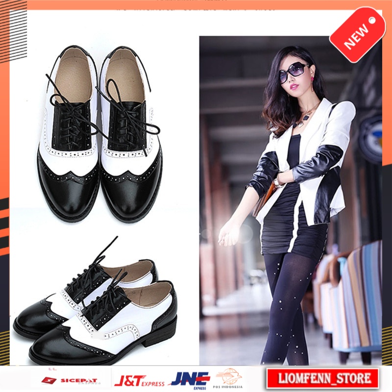 Sepatu Oxford Wanita Import Spring Autumn Genuine Leather Flats Breathable Women's Shoes Lace-Up Wom