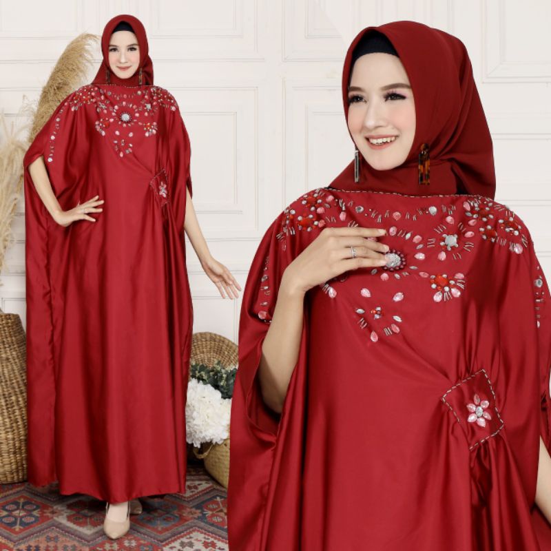KAPTAN BCL Jumbo Baju Gamis Wanita Muslim Terbaru 2022 Model Kalong Manik Manik Kaftan Bahan Velvet 