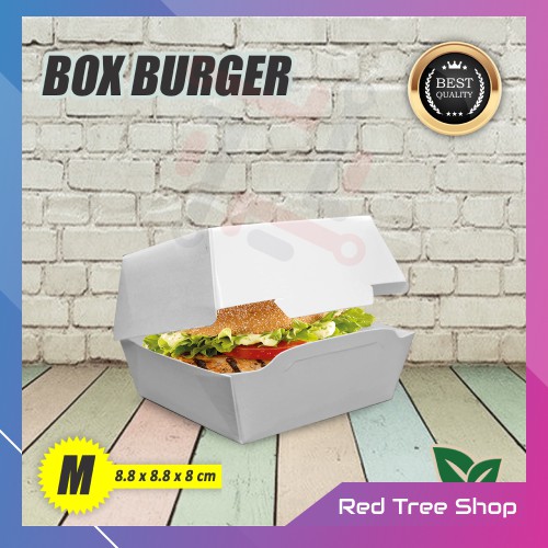 Kotak Dus Box Burger Tanpa Rakit | Putih Ukuran M Medium | Packaging Tahan Microwave