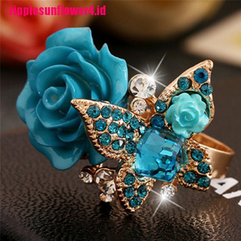 Butterfly Cincin Kristal Berlian Imitasi Bentuk Kupu-Kupu Adjustable Untuk Pertunangan