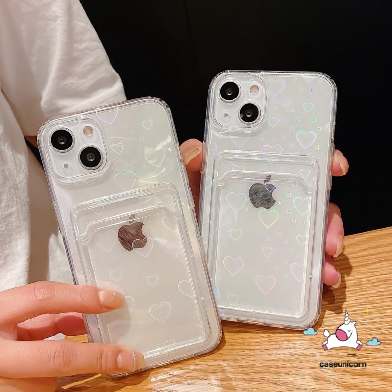 Casing Soft Case iPhone 7plus 13 11 12 pro Max 6 6s 7 8 plus X XR XS Max SE Motif Hati Laser Transparan