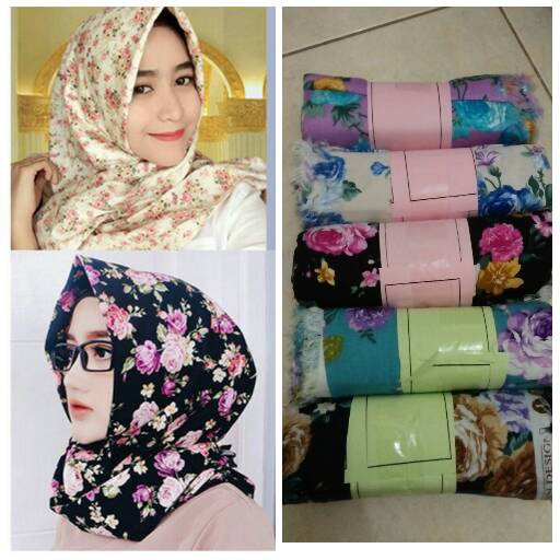 DISKON TERMURAH  Jilbab /hijab/kerudung segiempat /segi empat/segi4 katun motif bunga