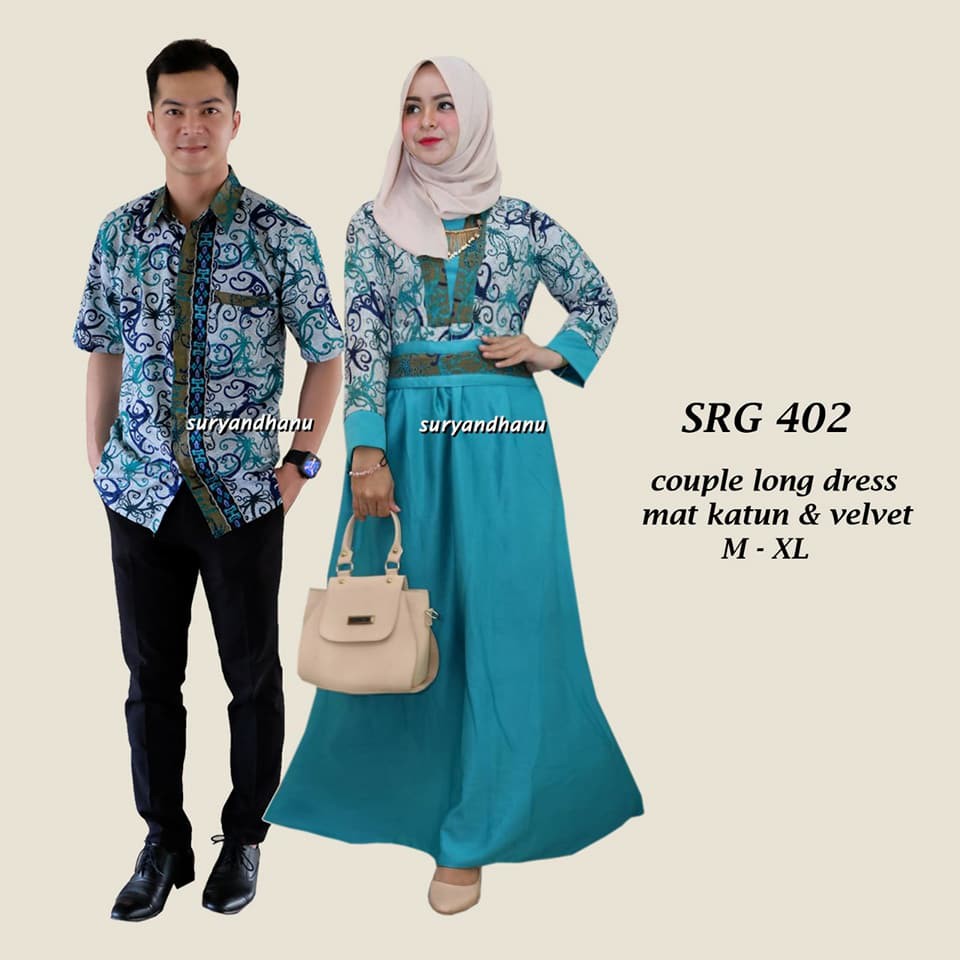 SRG 402 Sarimbit dress fake Bolero pesta couple batik moderen pasangan maxi long gaun muslim