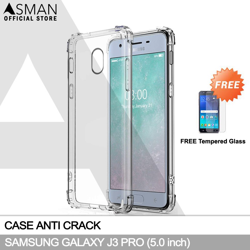 Anti Crack Samsung Galaxy J3 Pro / J330 (5.0&quot;) | Soft Case Anti Bentur + FREE Tempered Glass