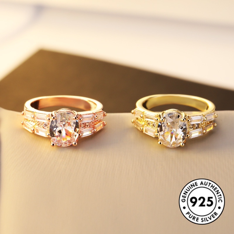 Cincin Lapis Silver 925 Dengan Berlian Imitasi Bentuk Kotak Untuk Wanita