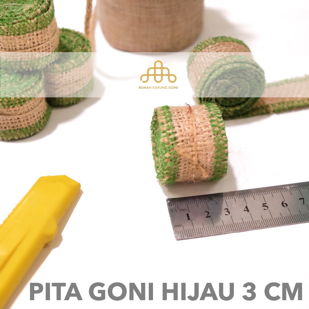 Pita Goni Obras Hijau 3x115 cm - Pita Toples - Pita Kado - Pita Karangan Bunga - Pita Hampers