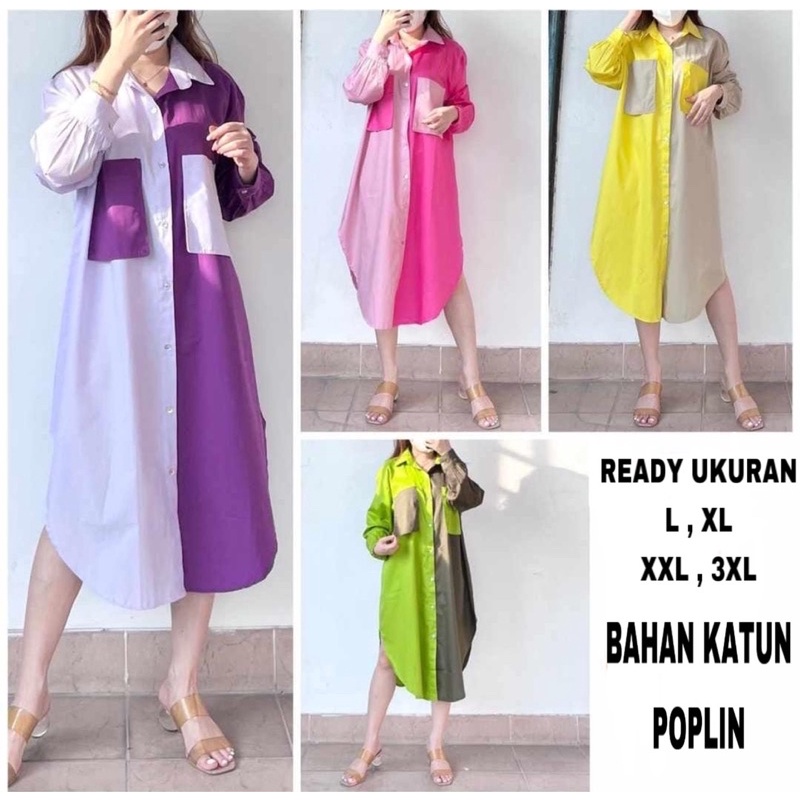 SJM TUNIK KANTONG DUA WARNA IMPORT