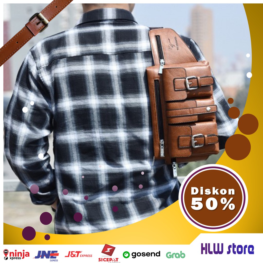 Tas Kulit Selempang Pinggang  Pria Cowok Keren Slingbag Waistbag Yueskangaroo  05