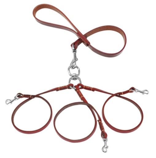 3 Way Leather Dog Leash Tali Tuntun Kulit 3 Cabang Anjing Kecil Besar