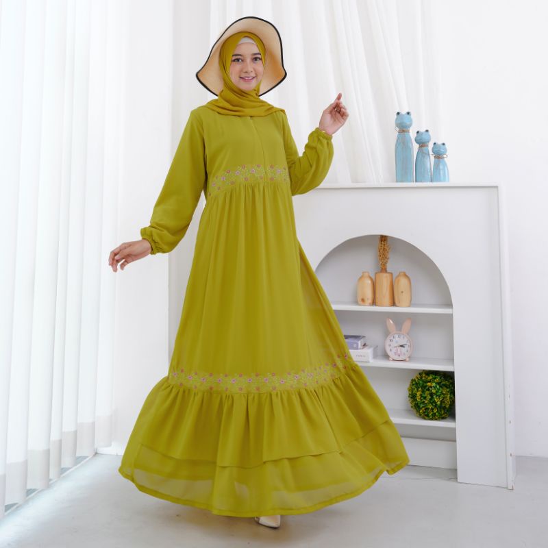 KHADIJA DRESS 3 Gamis bahan ceruty babydol aplikasi bordir seragam by Safitri Fashion