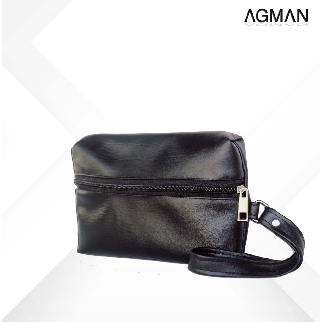 AGMAN Tas Tangan Clutch Pria Wanita Waterproof  Kulit Warna Hitam Variasi 1509 Keren