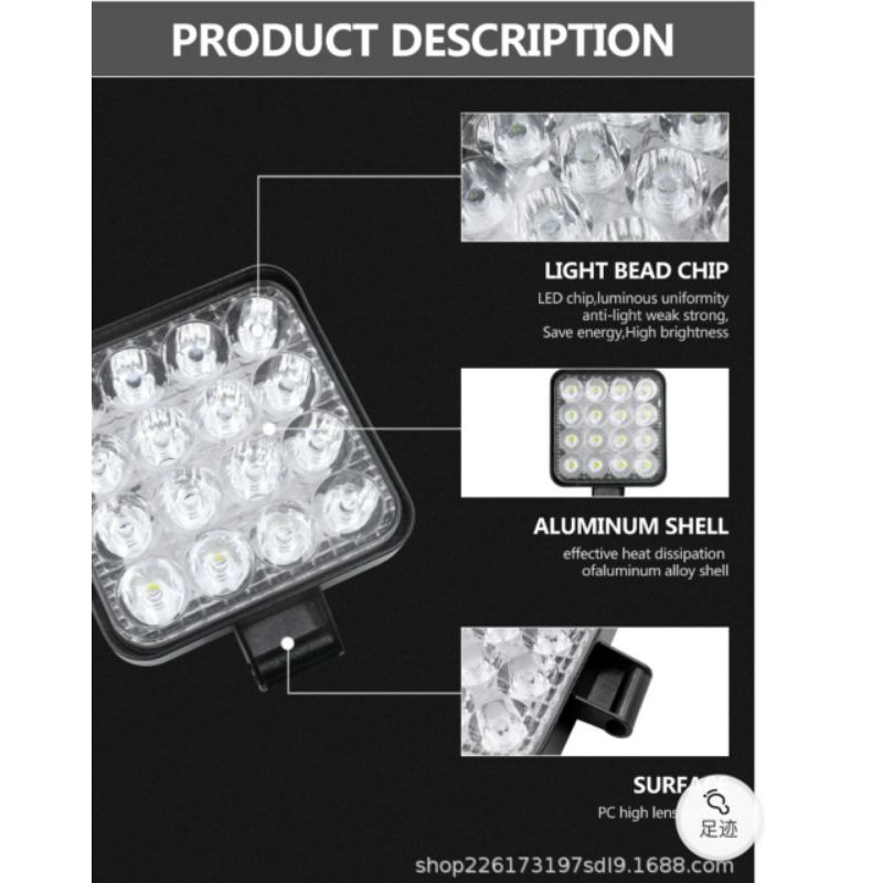 Lampu Tembak Sorot LED Worklight 16 Mata / 27W 12V&amp;24V Kotak &amp; Bulat/ Mobil &amp; Motor