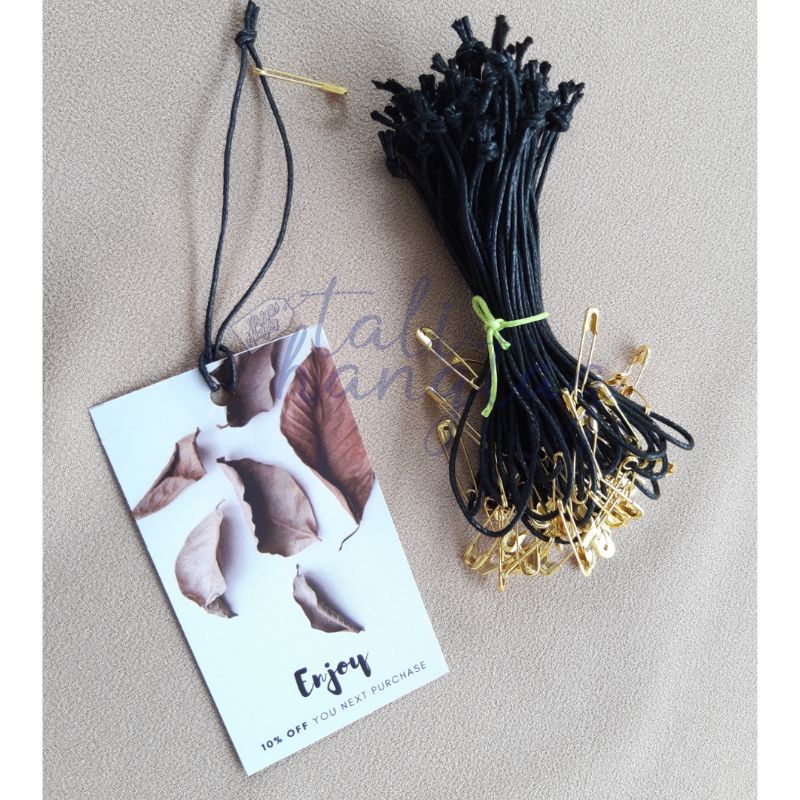 

Tali hangtag kulit HITAM + peniti GOLD (50pcs / 100pcs)