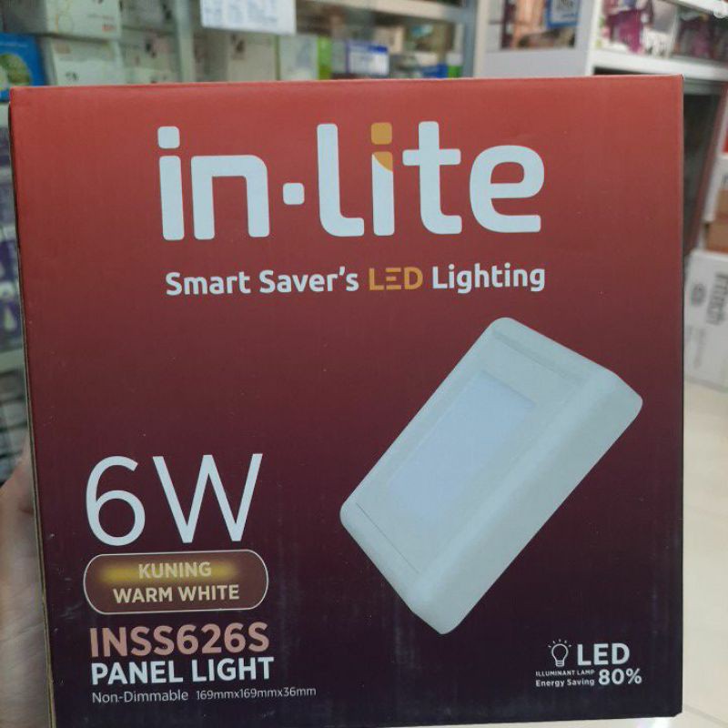 Lampu Dowlight Led panel 6 watt Kotak outbow cahaya putih & kuning tempel plafon IN Lite