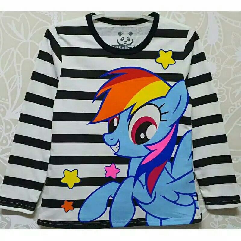 Baju Kaos Anak Perempuan Cewek Lengan Panjang Karakter Pony Rainbow Dash Salur 1 sd 10 Tahun