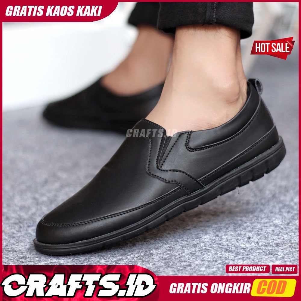 CRAFTS X KAIJIN Sepatu Casual Formal Kulit Syntetic Slip On Slop Original Antislip Kerja Kantor Kasual Pria Cowok