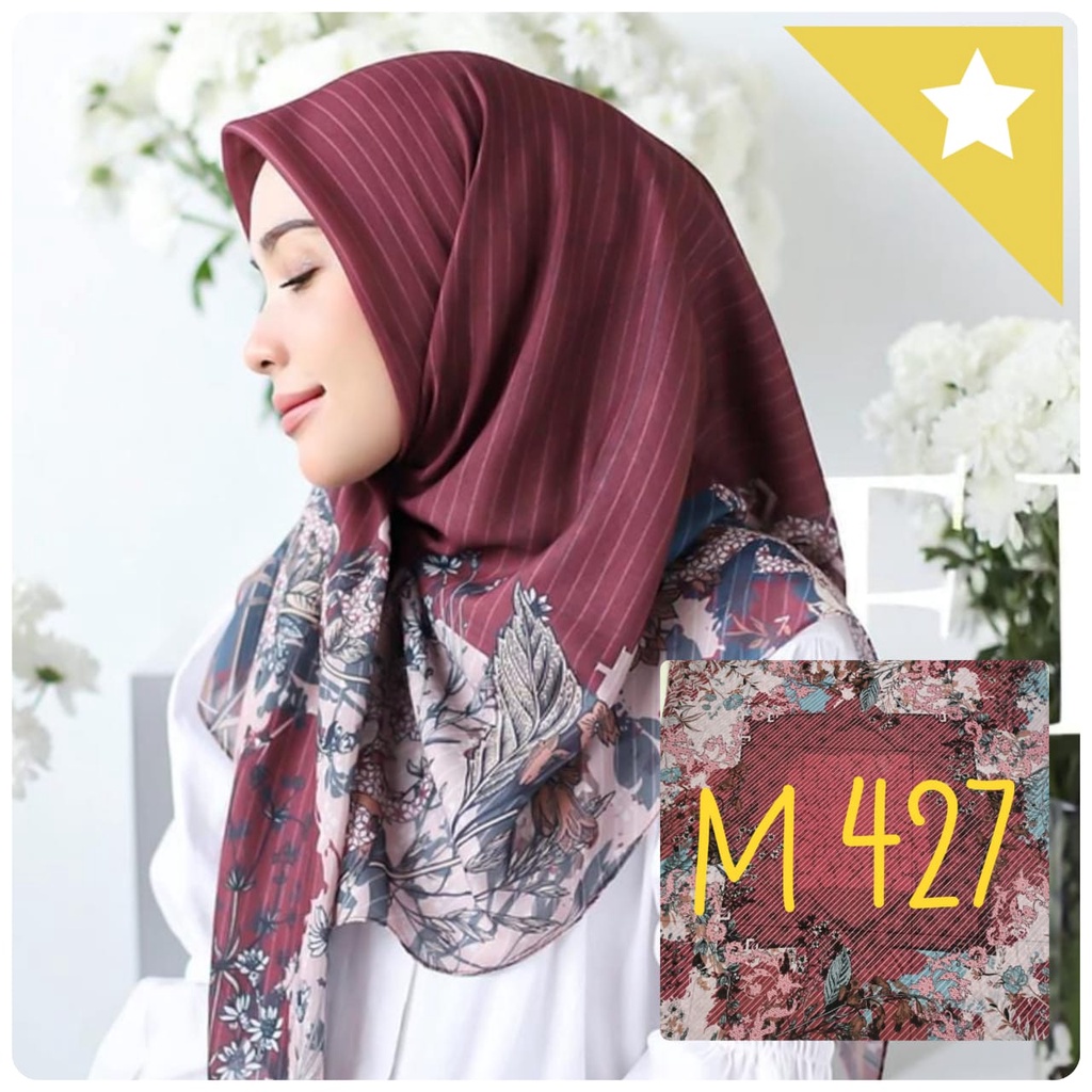 BESTSELLER Hijab Segiempat Voal Motif Printing Lasercut Kerudung Motif Square Grosir Jilbab Murah NN hijab-M427