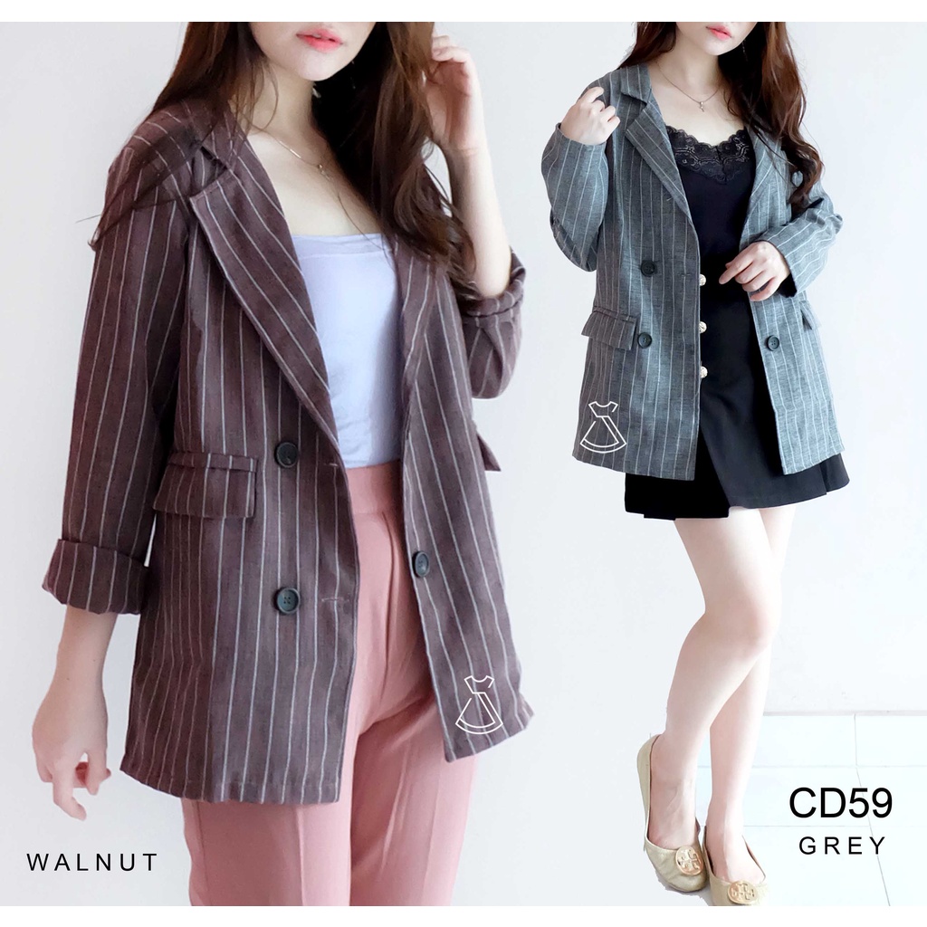 CD59 - Outer Blazer Linen Blazer Salur Casual