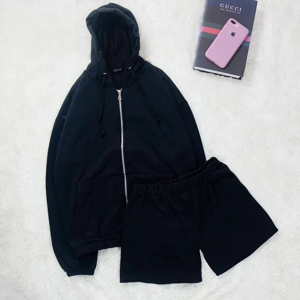 Joy Oneset Jaket + Short Pants Korean Style Setelan Wanita Fleece Premium