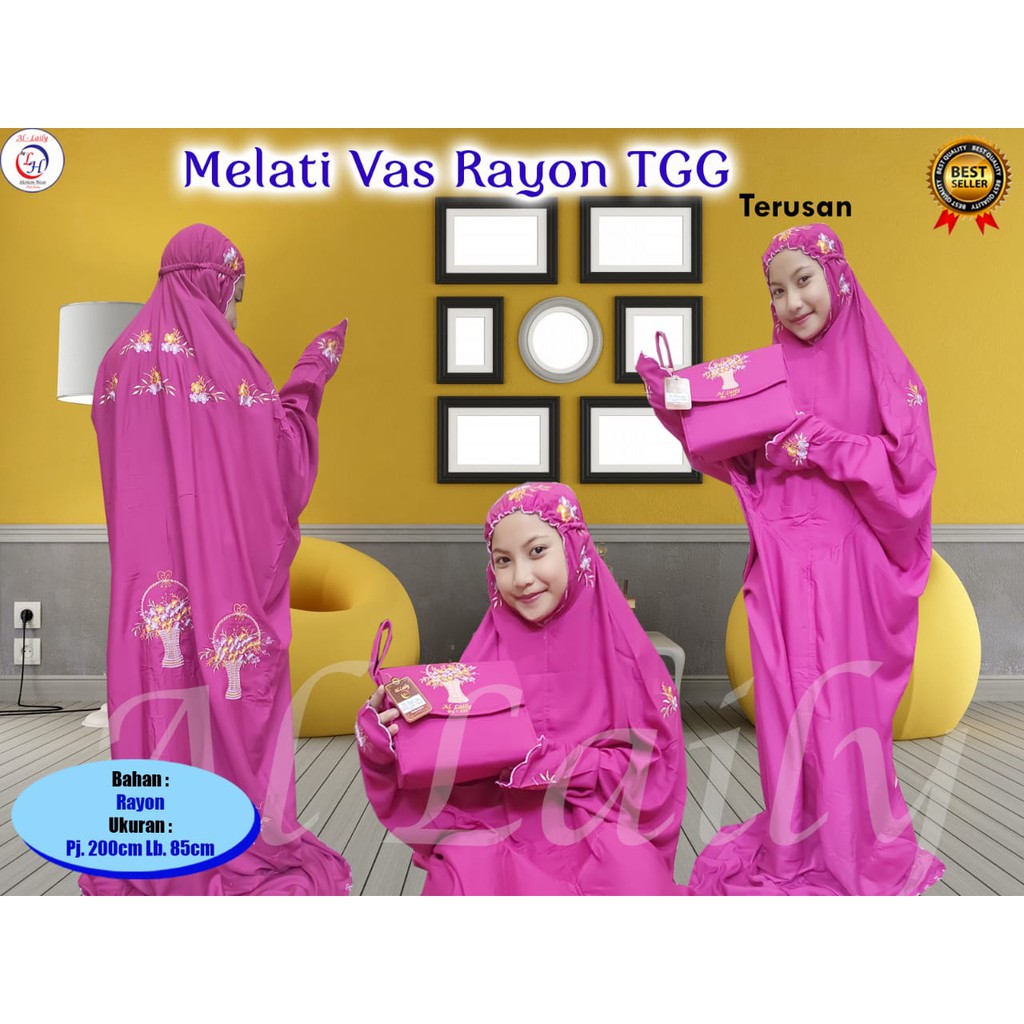 Mukena Anak Tanggung Terusan Rayon Warna Melati Vas  Bordir Komputer