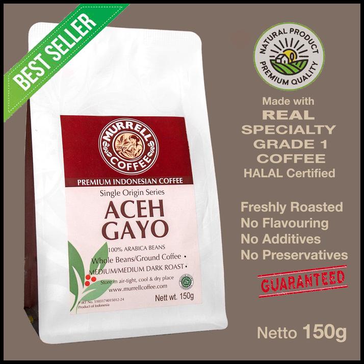 

Aceh Gayo Kopi Arabica Specialty Premium Biji Bubuk Murrell Coffee - Medium Roast,Biji