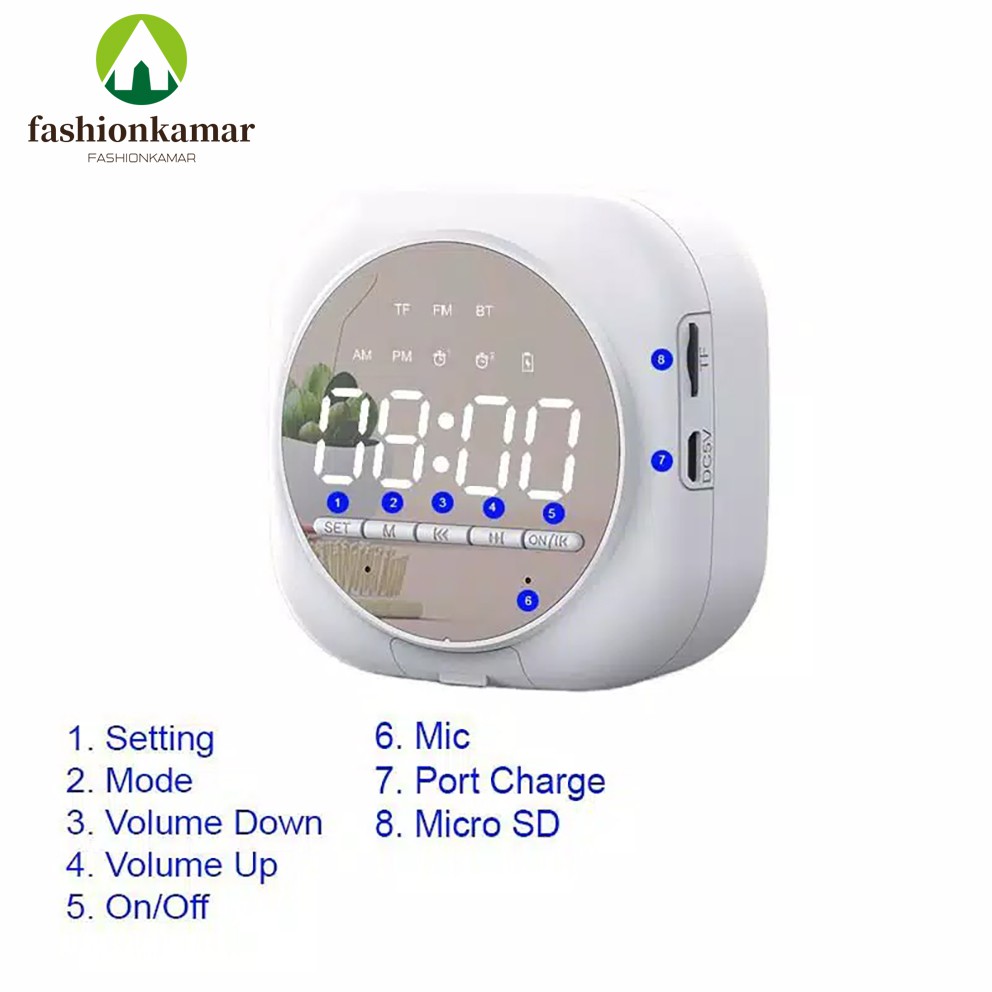 Speaker Jam Bluetooth Mini Versi 5.0 + Alarm dan Radio Dengan 3 Pilihan Warna