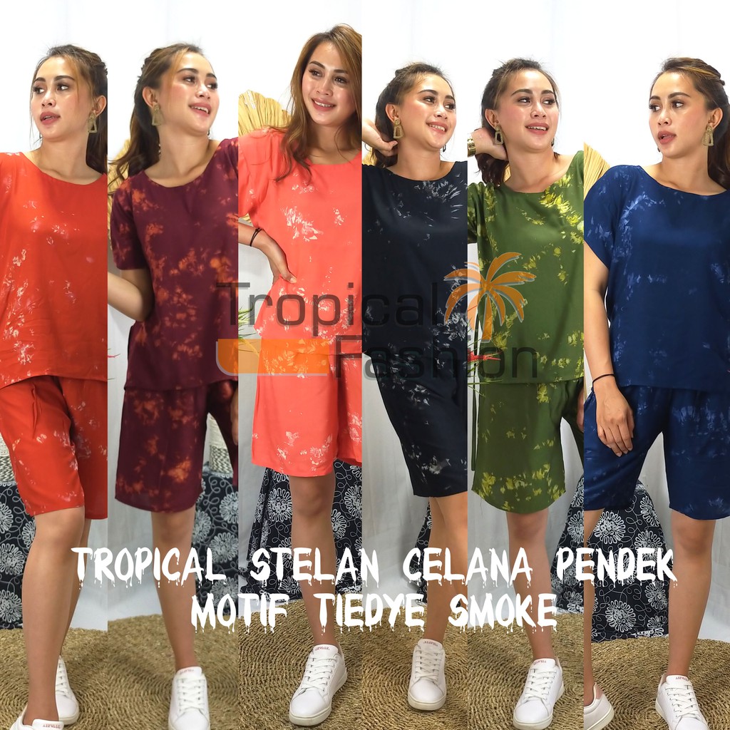 Setelan Pendek Wanita Motif Smoke Ranting Bahan Rayon Premium Untuk Remaja dan Dewasa