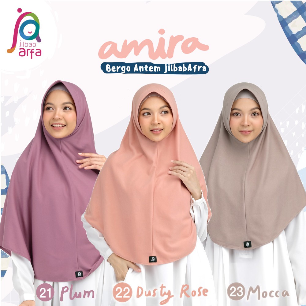 Jilbab Afra (Arfa) Amira - Ukuran M &amp; L - Bergo Pet Antem - Hijab Instan Bahan Kaos, Adem, Lembut &amp; Nyaman