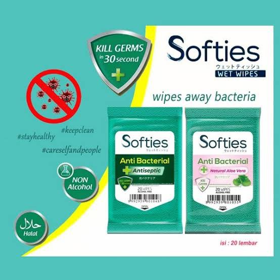 SOFTIES WIPES TISU BASAH ANTI BACTERIAL ANTISEPTIC 20 Wipes