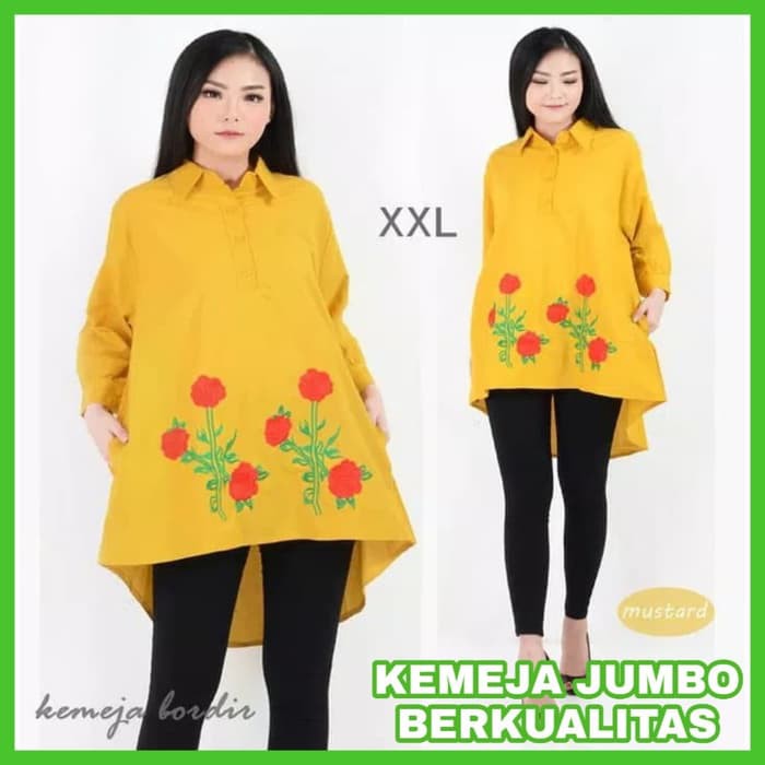Baju Atasan Wanita Big Size Kemeja Wanita Bordir Kemeja Kerja Jumbo