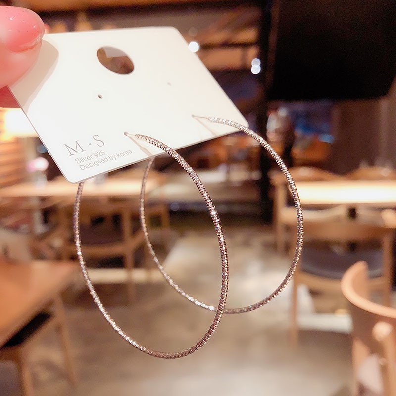 Anting Hoop Lingkaran Besar Bahan Sterling Silver Needle Gaya Korea Untuk Wanita