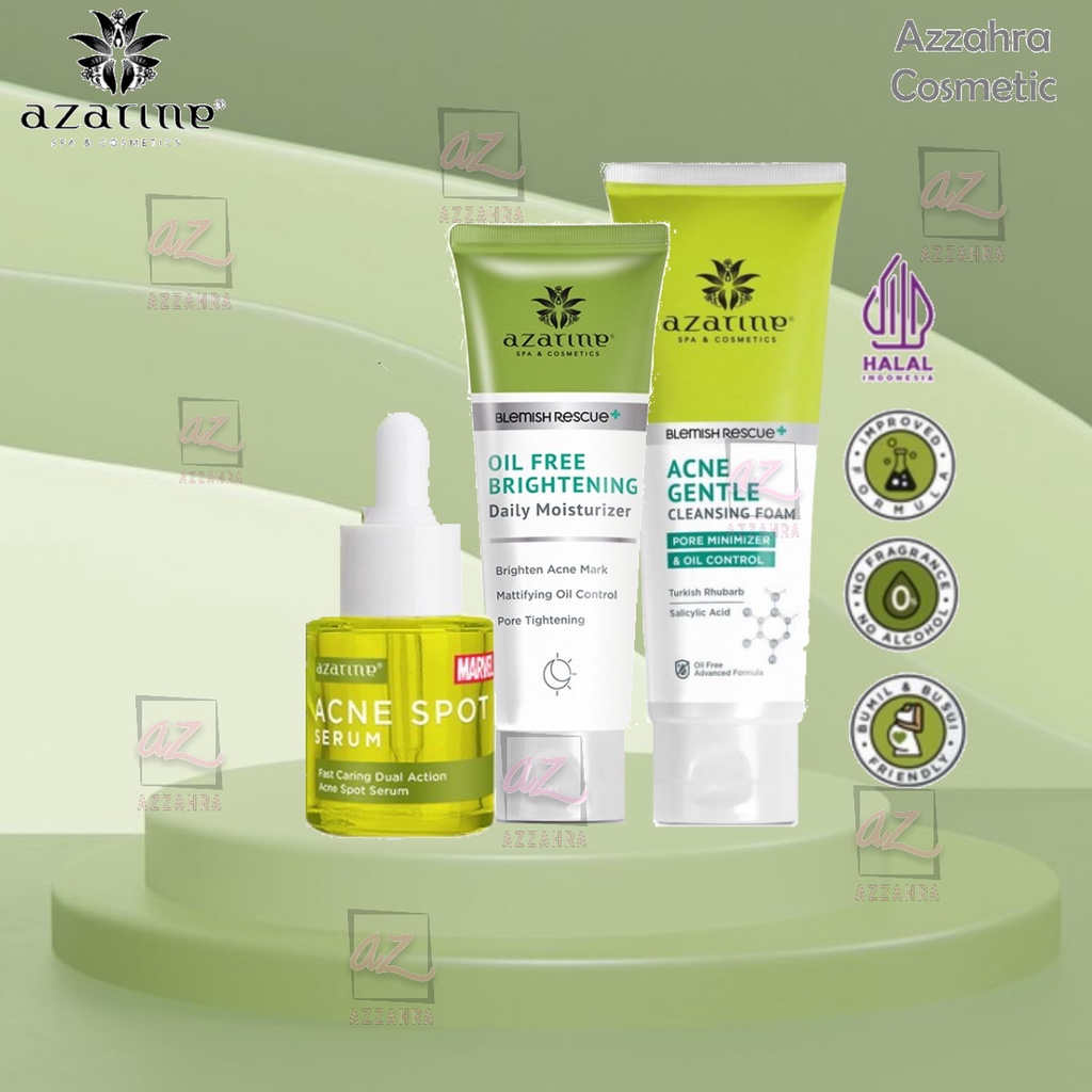 AZARINE Paket Anti Acne - 3pcs ( Cleanser 60gr &amp; Moisturizer 40gr &amp; Serum anti acne 20ml ) ORIGINAL BPOM