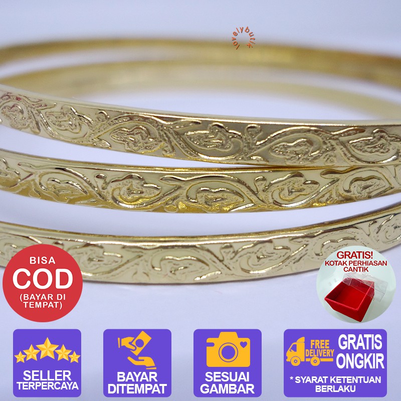 Lovelybutik Lydia Small Gelang Titanium Keroncong 3 ins 1 (uk. 6,5 cm) BONUS KOTAK PERHISAN - GOLD