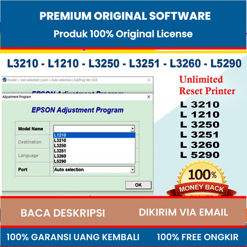 Software RESETTER Epson L3210-L1210-L3250-L3251-L3260-L5290 Unlimited + Video Instalasi Dan Cara Reset Printer