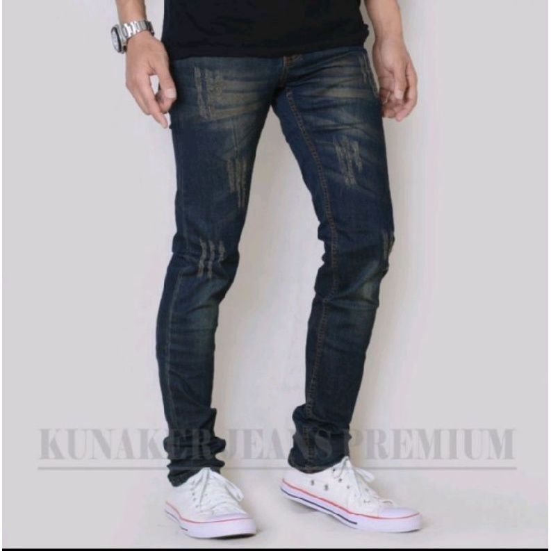 Celana jeans pria premium sobek laser tidak tembus, jeans denim pria terlaris original kunaker