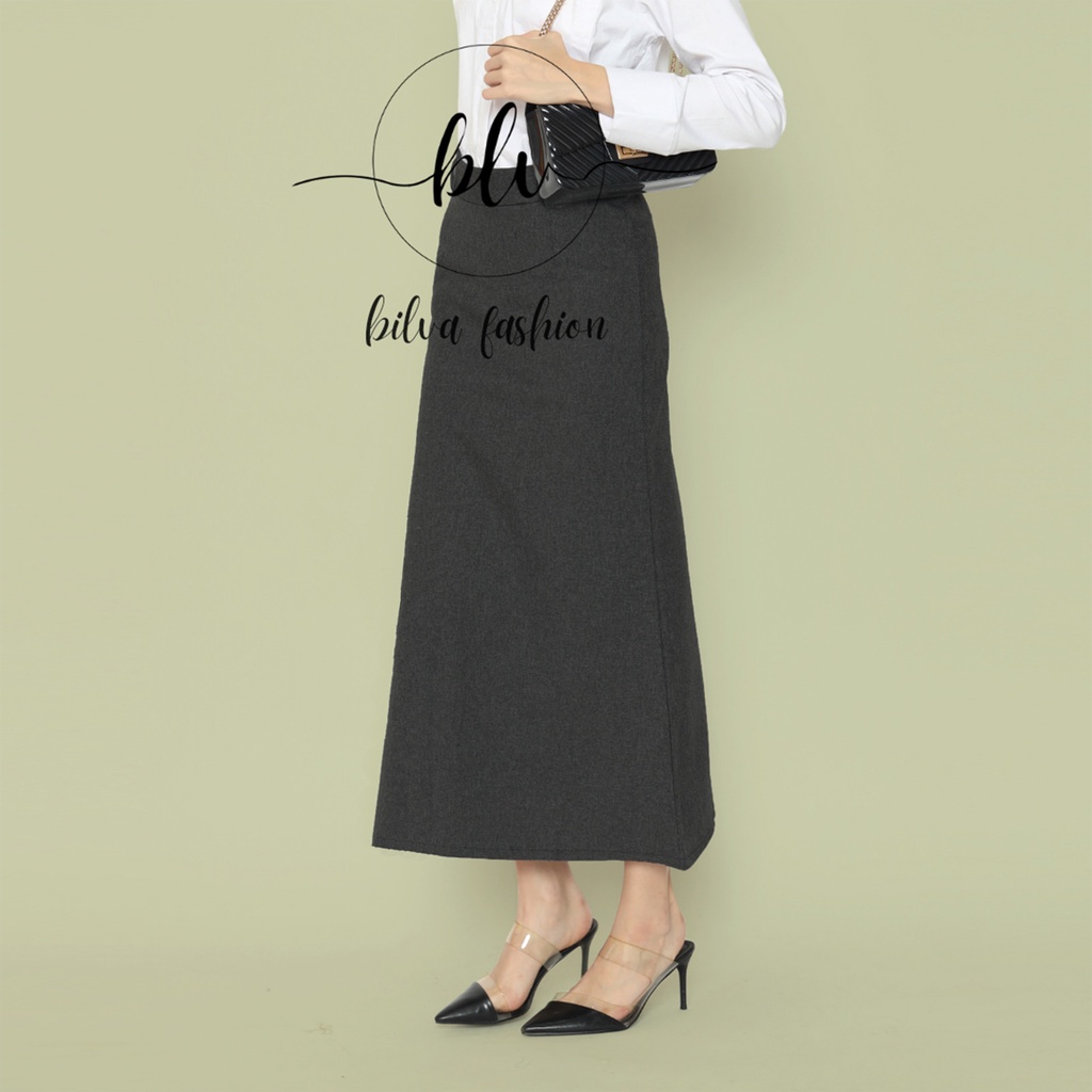 Rok Span Line A Formal Polos Rok Panjang Wanita Rok Kerja Wanita Rok Kantor Wanita-Abu tua