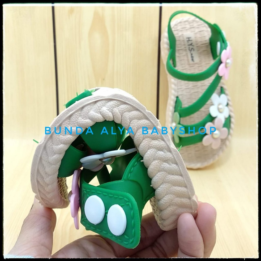 Sendal Anak Perempuan IMPORT Usia 4 5 6 Tahun Bunga HIJAU - Sepatu Sandal Anak Cewek Tali Bunga Elastis Anti Licin Alas Karet