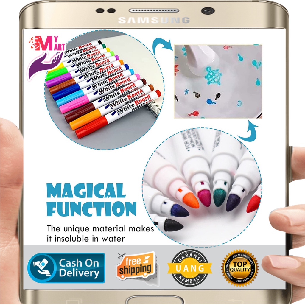 Spidol Ajaib Air Warna Warni - Spidol Air Apung - Magic Marker White Board