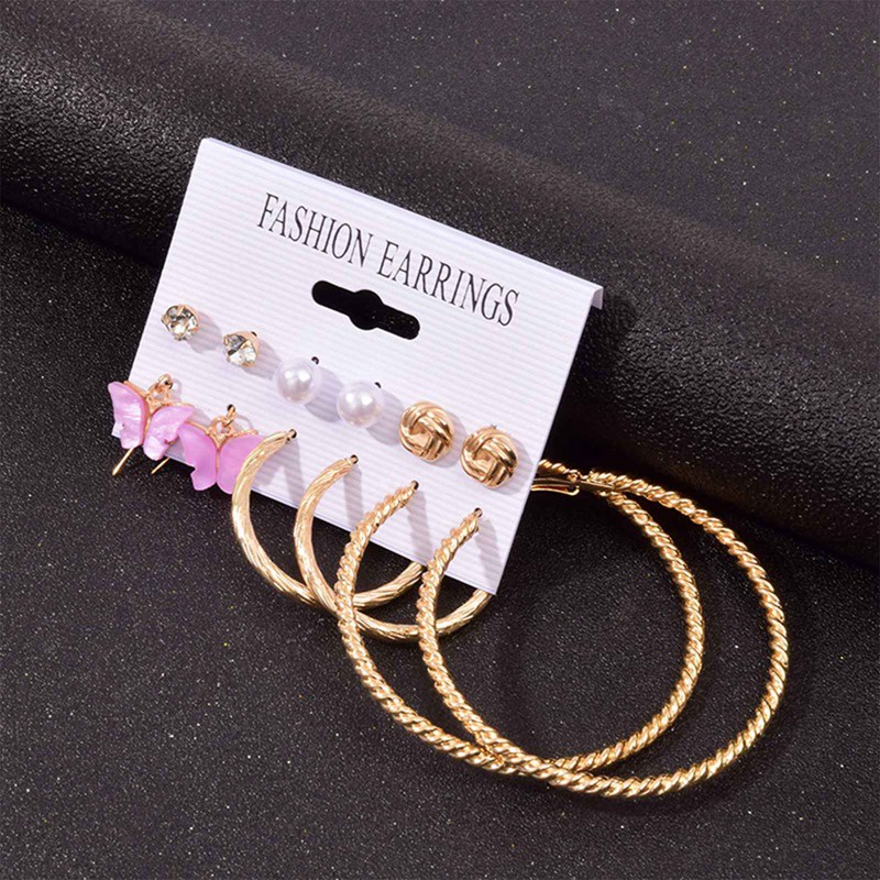 Fancyqube Fancycube 1 Set Anting Tusuk Desain Geometri Hias Mutiara Zircon Bahan Metal Untuk Wanita