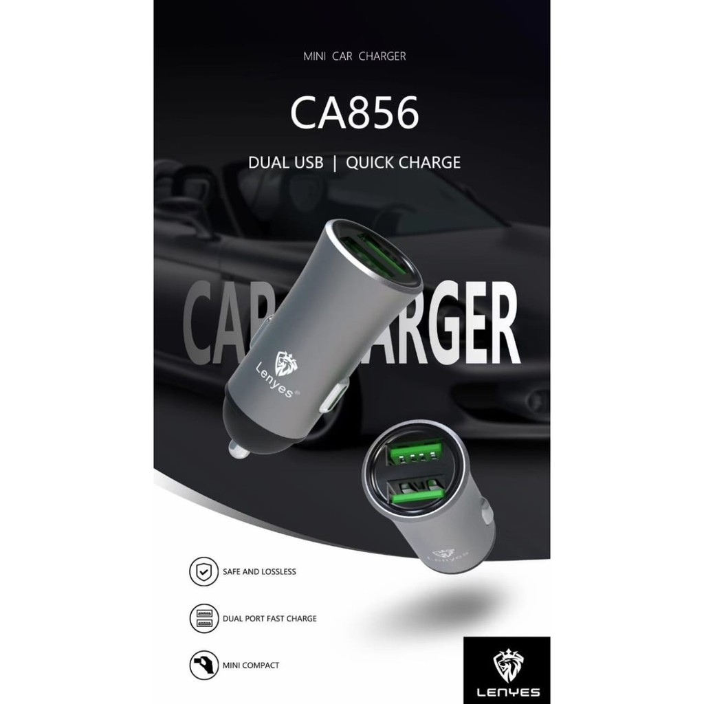 Batok Saver Lenyes CA856 Charger Adaptor Mobil Casan HP 2.4A 2 USB