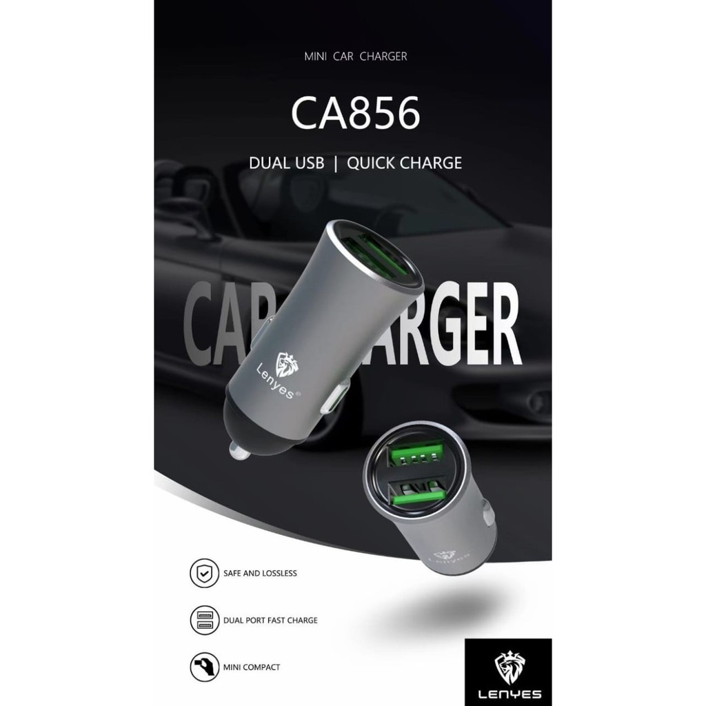 Batok Saver Lenyes CA856 Charger Adaptor Mobil Casan HP 2.4A 2 USB