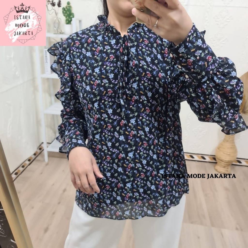 ISTANA MODE JAKARTA Valensa Jumbo baju atasan wanita terbaru blouse korean style blouse wanita lengan panjang-NAVY-3