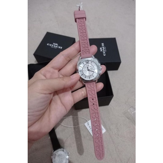 JAM TANGAN WANITA COACH PINK MUDA RUBBER 3.6CM