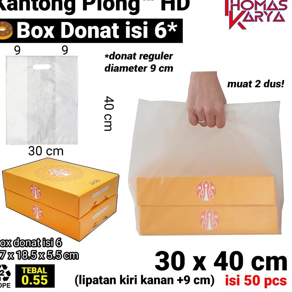 

[KODE PRODUK VYH0T3448] 30x40 cm Kantong Plong HD Box (lipatan 9 cm) Plastik Box Donat Isi 6 | Plastik Boks Donat 1/2 Lusin