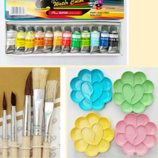 

Terlaku.⭐ Cat air 12 warna + kuas 6 biji + tempat cat ,.,.,.,.,.,