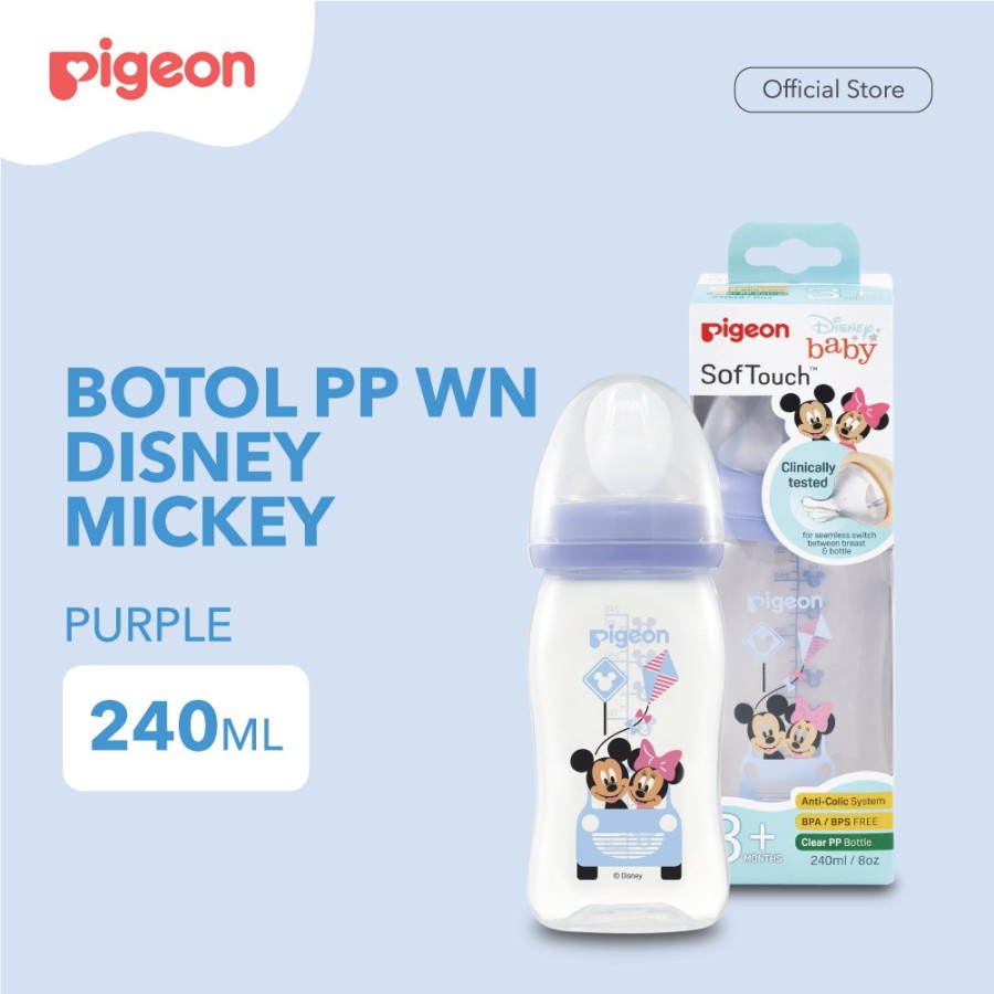 PIGEON Botol PP Clear Wide Neck Mickey 160Ml dan 240ml