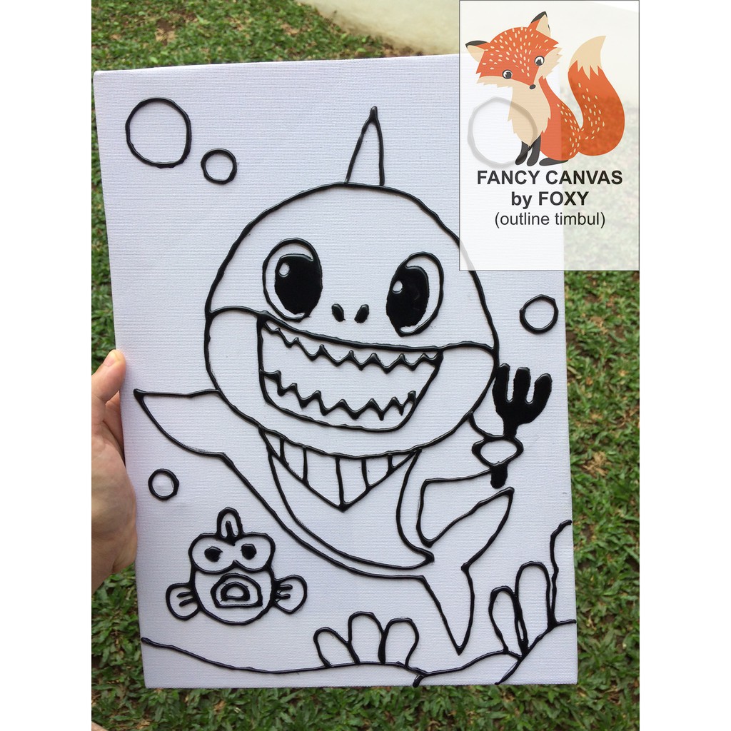 

NEW CANVAS KANVAS LUKIS ANAK OUTLINE TIMBUL GAMBAR - BABY SHARK PERALATAN MELUKIS ANAK