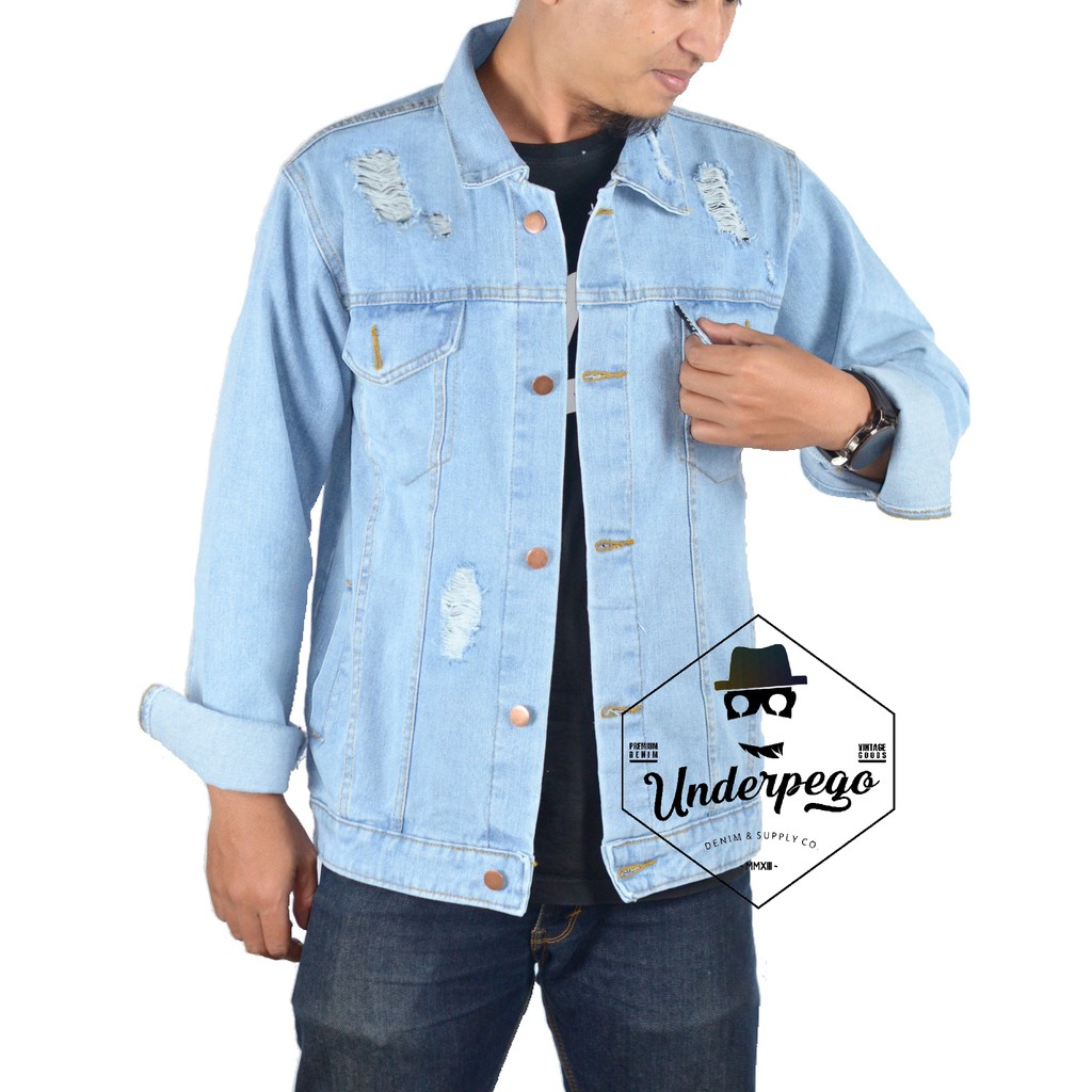 Denim 0087 Jaket  Jeans  Ripped Sobek  Bioblits Shopee 