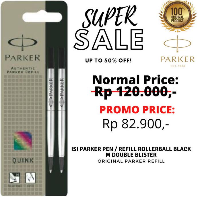 

isi Parker Pen / Refill Rollerball / Signpen Black M Double Blister - Hitam